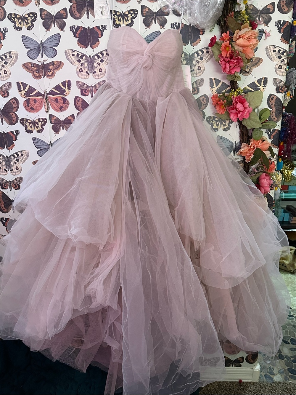 Mac Duggal Strapless Bustier Twist Top Ruffle Ballgown Porcelain Pink NWT - Picture 7 of 8